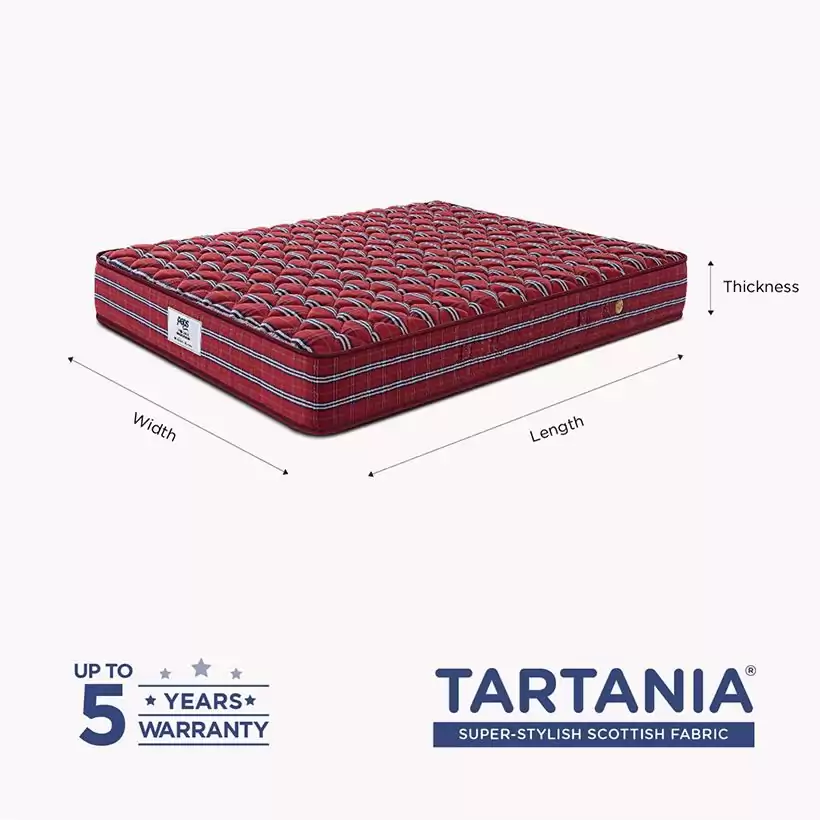 Tartania - Pocketed Super Stylish Scottish Fabric Pocketed Inner Spring - 72 x 30 x 6 inch (Maroon)