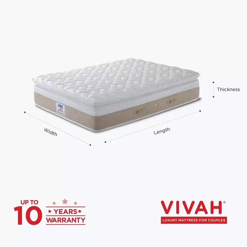 Vivah - Euro Pillow Top Luxury Mattress for Couples - 72 x 30 x 12 inch (Cream)