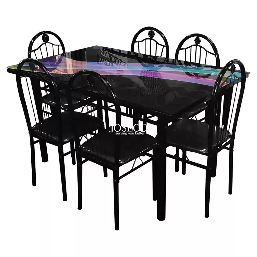 PYUNAR CERA Metal Dining Table and Chairs Set 1+6