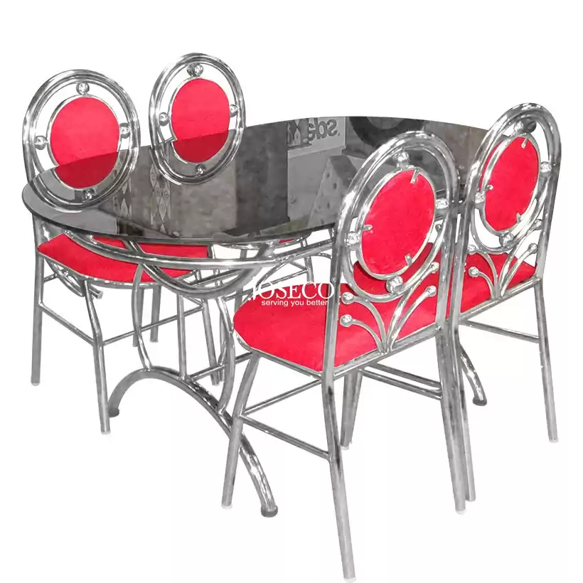 RESINE Stainless Steel 4 Seater Table and Chairs Set with Top Oval Glass