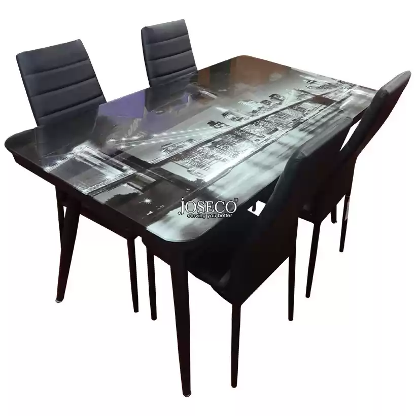 DENSO 4 Seater Metal Table and Chairs Set with Top Glass